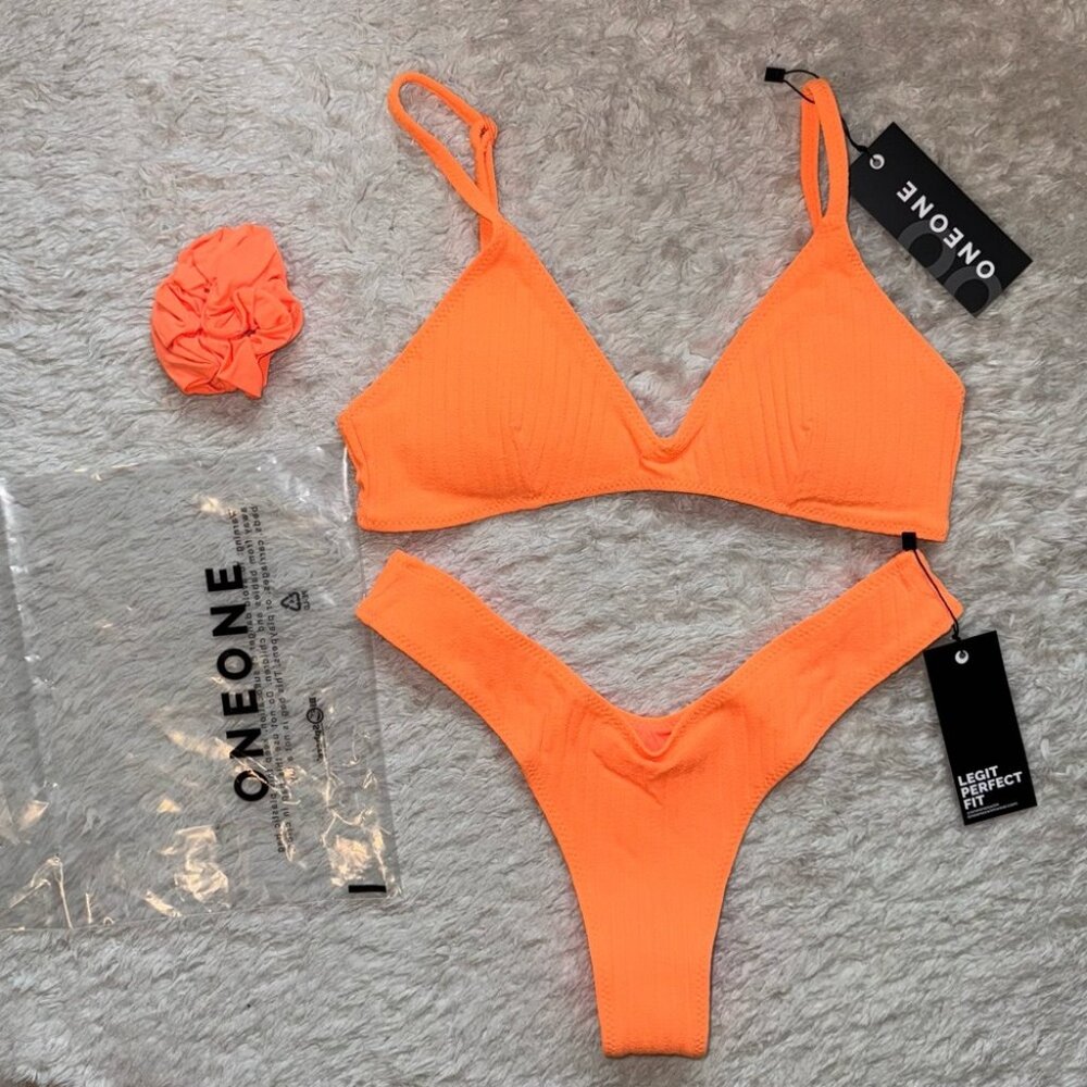 NWT OneOne Swimwear Bikini Set Orange Carrot Heidi Lara NEW Cheeky Tangerine